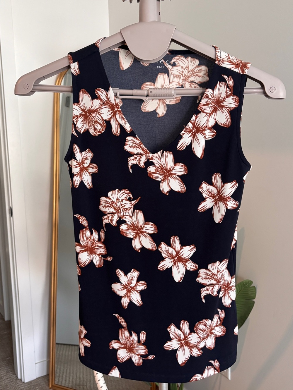 cleo Black Tank Top with White & Brown Floral Print